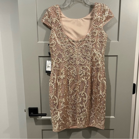 NWT Adrianna Papell Sz 8 Rose Gold Sheath Knee Length Cocktail Dress AP1E204429 - Picture 2 of 5